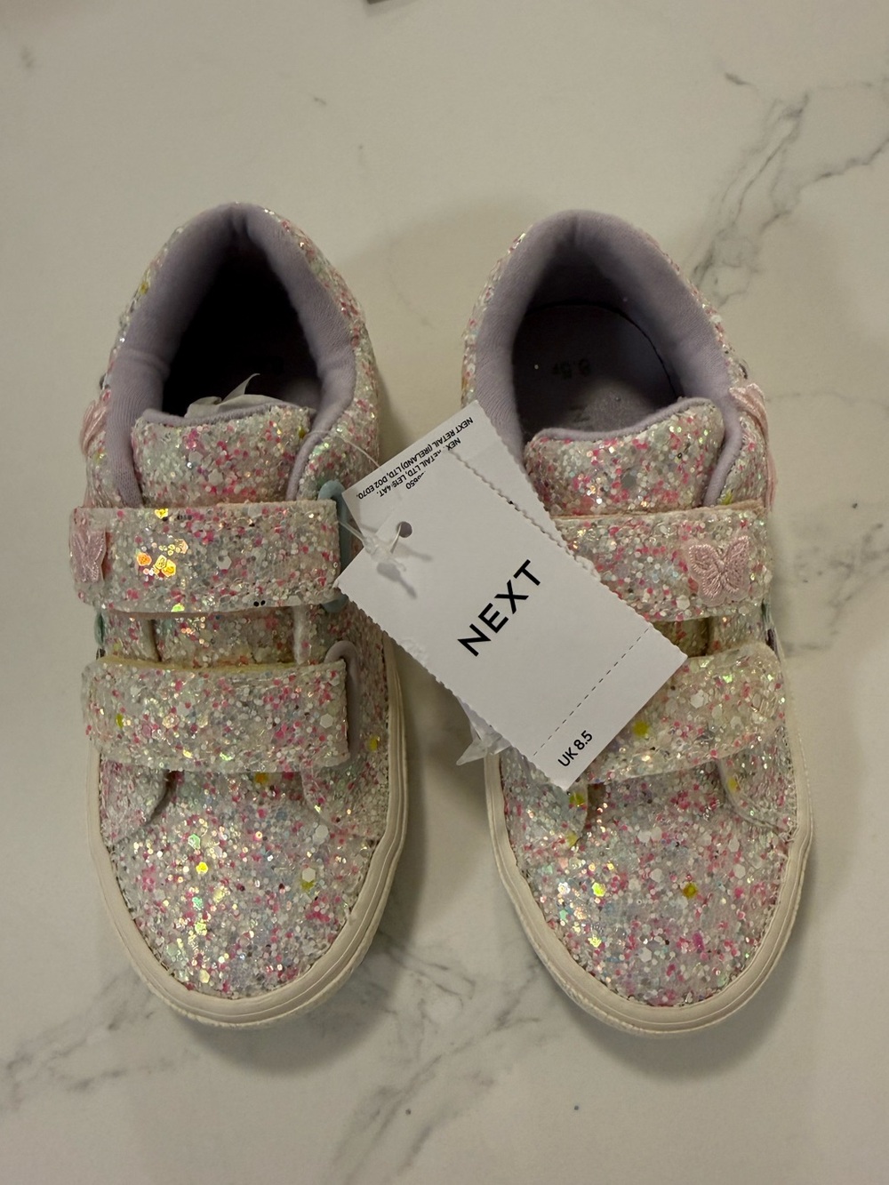 next Kids Glitter Velcro Sneakers - Pink & Multicolor Sparkle